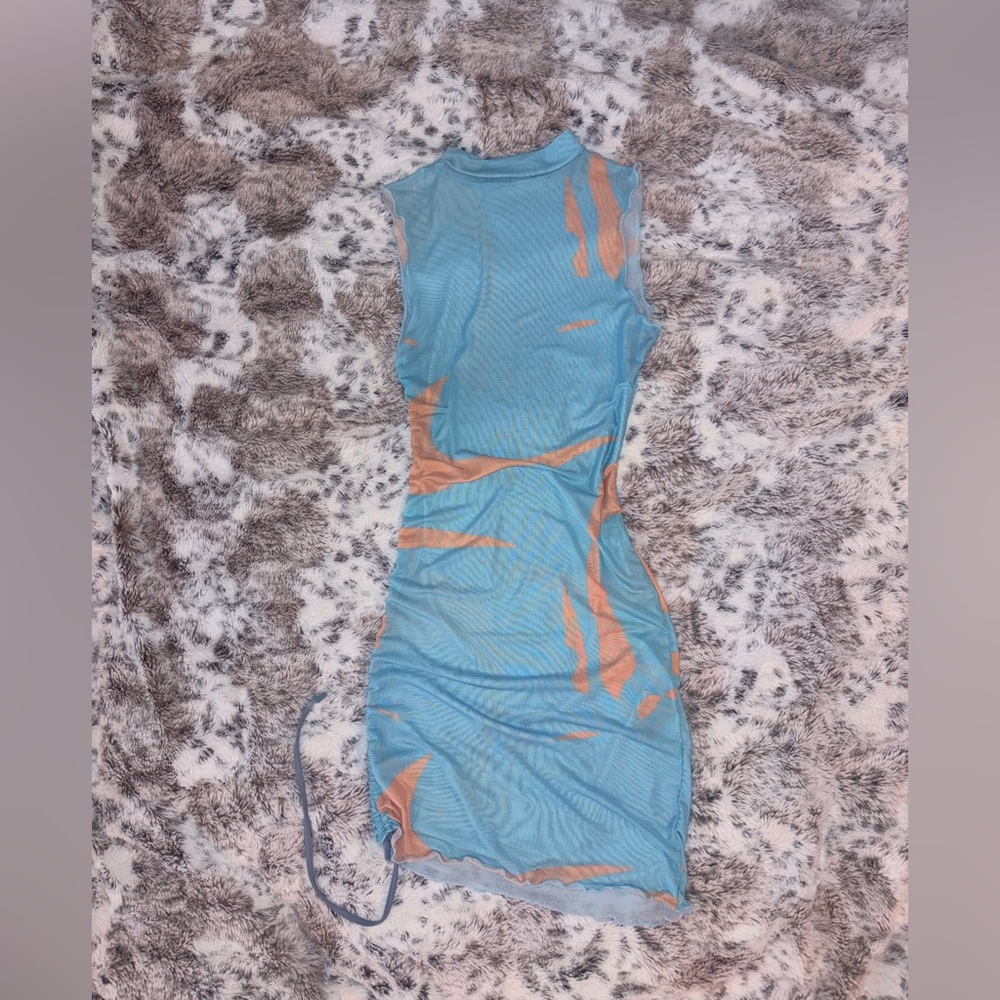 Stylish Sheer Blue and Orange Dress
